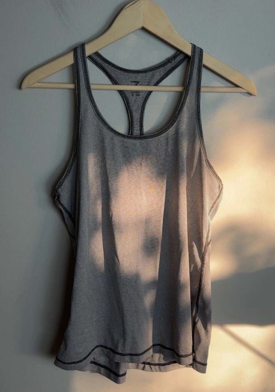 Z by Zella Racerback Tank Top Grey White Striped Athletic Size Medium Women’s
